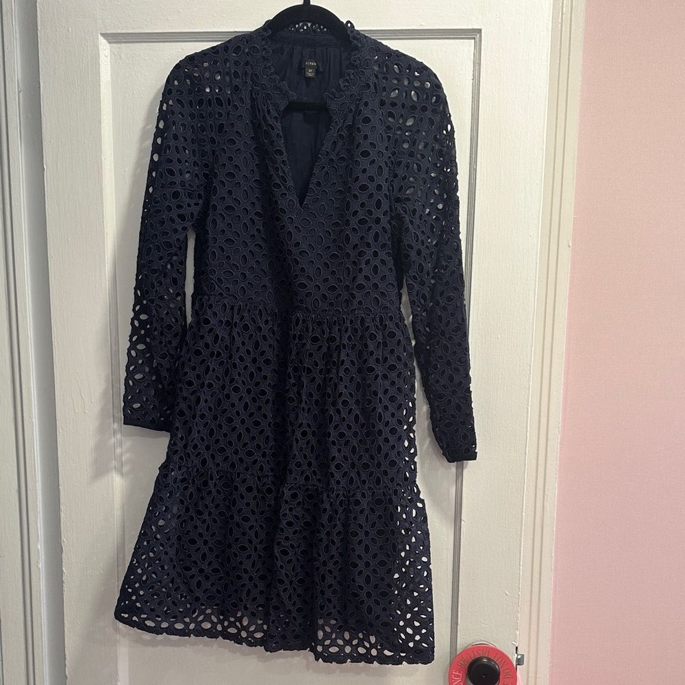 J Crew Navy Eyelet Dress- Tall